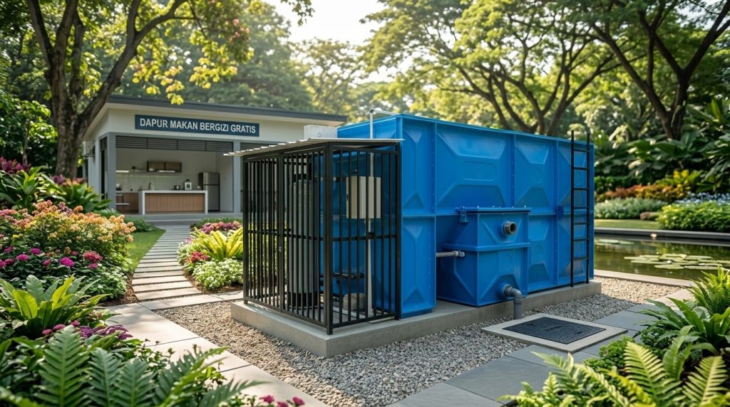 Grease trap pada IPAL MBG untuk memisahkan minyak dan lemak dari limbah dapur program MBG