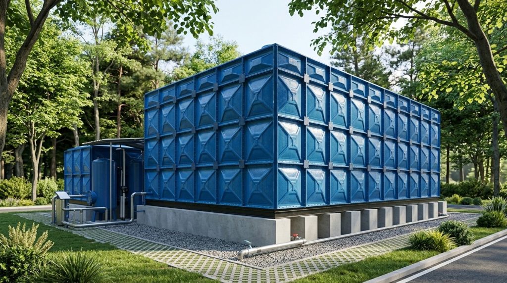 Panel tank fiberglass sebagai tangki penyimpanan air bersih modular yang kuat, anti karat, dan tahan lama untuk gedung dan industri