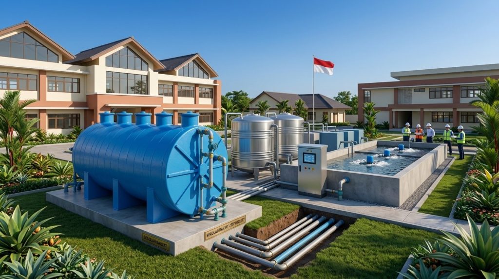 Pembuatan STP Sekolah Rakyat menggunakan sistem pengolahan air limbah modern untuk mendukung sanitasi yang sehat, ramah lingkungan, dan sesuai standar.