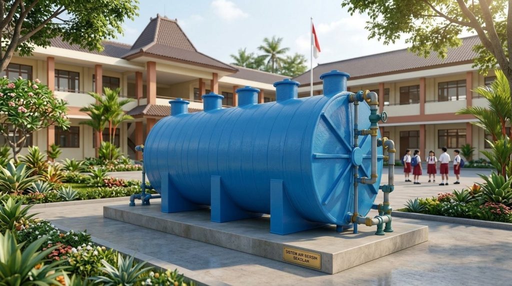 Teknologi STP Sekolah Rakyat dengan sistem biofilter, MBBR, aerasi, dan filtrasi untuk mengolah air limbah domestik secara efisien, ramah lingkungan, dan sesuai standar.